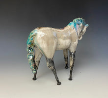 Load image into Gallery viewer, White Crackle and Teal Raku Horse 848
