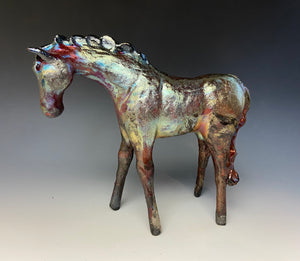 Copper Rainbow Matte Raku Horse 850