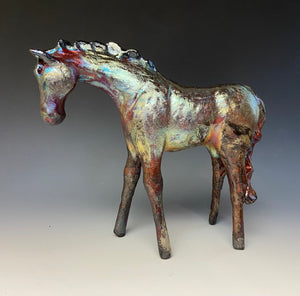 Copper Rainbow Matte Raku Horse 850
