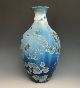 Deep Ocean Blue and Silver Crystalline Vase