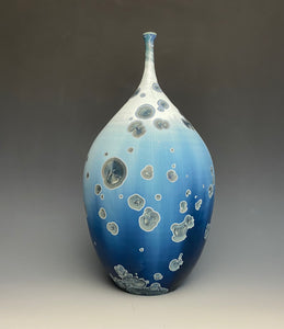 Deep Ocean Blue and Silver Crystalline Teardrop Vase