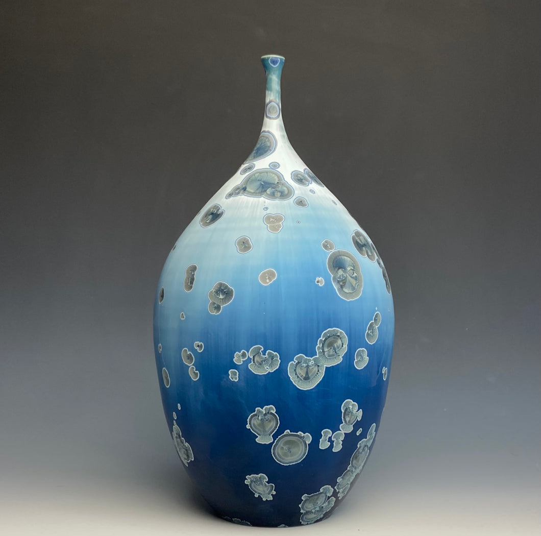 Deep Ocean Blue and Silver Crystalline Teardrop Vase