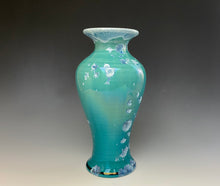 Load image into Gallery viewer, Teal and Silver Crystalline Glazed Vase
