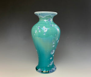 Teal and Silver Crystalline Glazed Vase