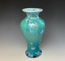 Load image into Gallery viewer, Teal and Silver Crystalline Glazed Vase
