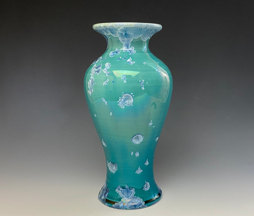 Teal and Silver Crystalline Glazed Vase