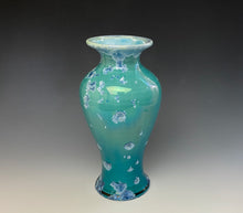 Load image into Gallery viewer, Teal and Silver Crystalline Glazed Vase
