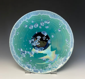 Teal and Silver Crystalline Glazed Bowl