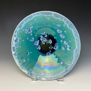 Teal and Silver Crystalline Glazed Bowl