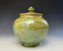 Load image into Gallery viewer, Olive Green Crystalline Glazed Jar
