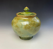 Load image into Gallery viewer, Olive Green Crystalline Glazed Jar
