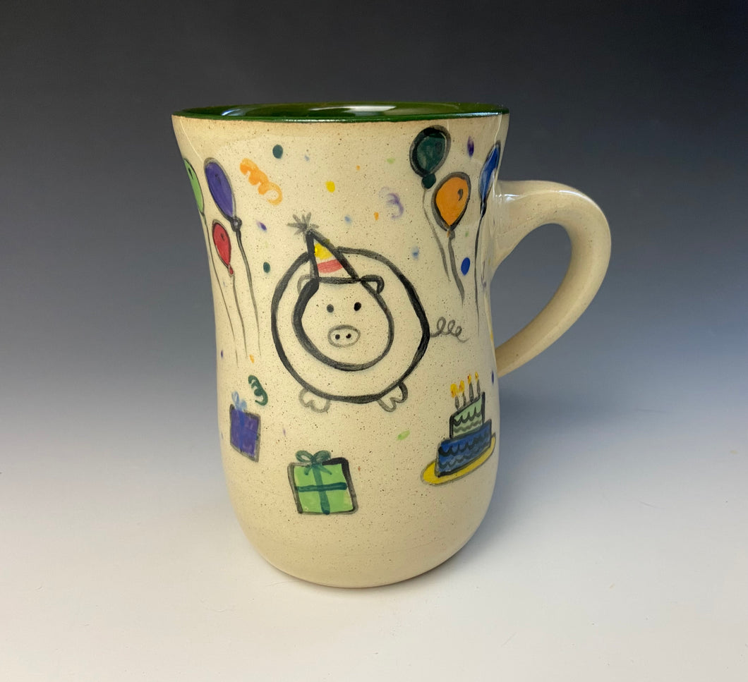Party Pig Mug- Dark Green