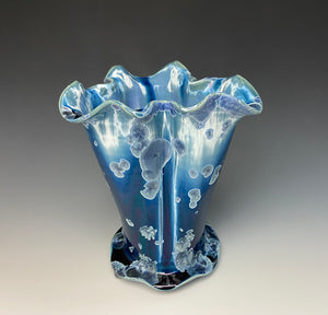 Atlantic Storm Blue Crystalline Petal Vase
