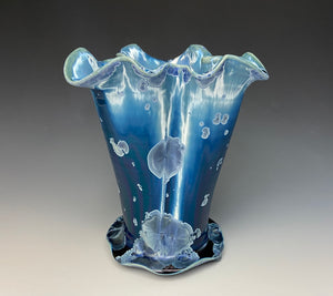 Atlantic Storm Blue Crystalline Petal Vase