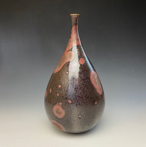 Iridescent Iron and Ruby Galaxy Crystalline Glazed Teardrop Vase