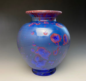 Crystalline Glazed Vase in Ruby and Royal Blue