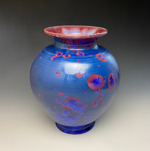 Crystalline Glazed Vase in Ruby and Royal Blue