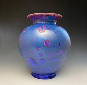 Crystalline Glazed Vase in Ruby and Royal Blue