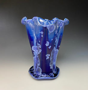 Winter Sky Blue Crystalline Petal Vase