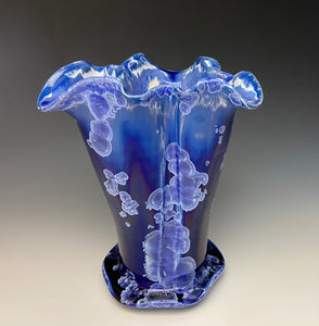 Winter Sky Blue Crystalline Petal Vase