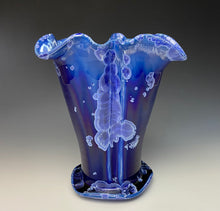 Load image into Gallery viewer, Winter Sky Blue Crystalline Petal Vase
