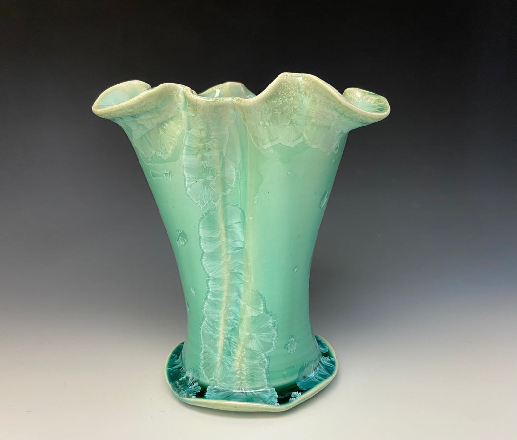 Light Green Crystalline Petal Vase #1