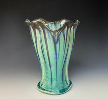 Load image into Gallery viewer, Striped Green Crystalline Petal Vase
