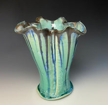 Load image into Gallery viewer, Striped Green Crystalline Petal Vase
