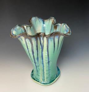 Striped Green Crystalline Petal Vase