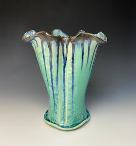 Striped Green Crystalline Petal Vase