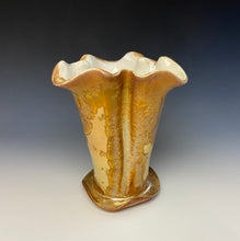Load image into Gallery viewer, Gold Crystalline Glazed Petal Vase

