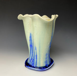 Blue and White Crystalline Petal Vase