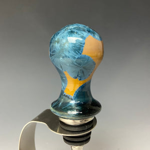 Crystalline Glazed Bottle Stopper- Blue and Orange