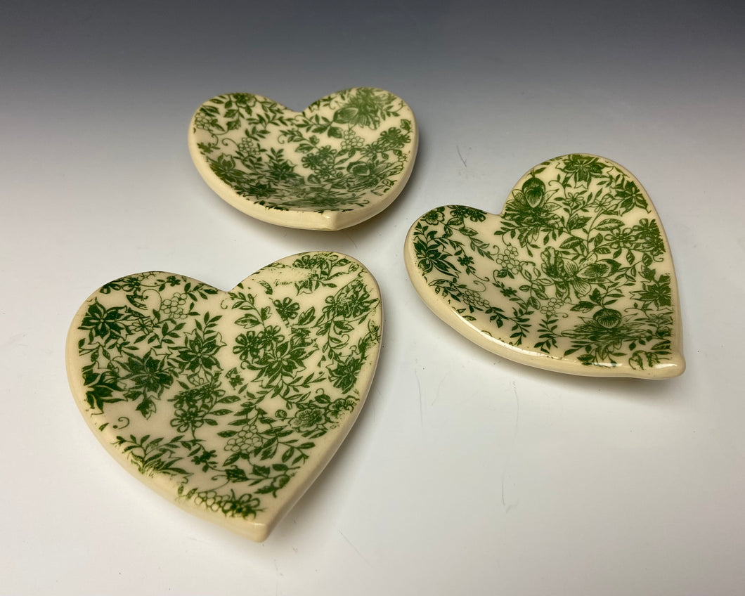 Mini Heart Dish- Green Flowers