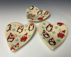 Mini Heart Dish- Penguins with Sweaters