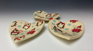 Mini Heart Dish- Penguins with Sweaters