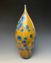 Load image into Gallery viewer, Blue and Yellow Crystalline Teardrop Vase

