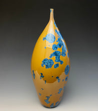 Load image into Gallery viewer, Blue and Yellow Crystalline Teardrop Vase
