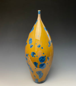 Blue and Yellow Crystalline Teardrop Vase