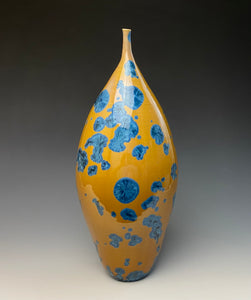 Blue and Yellow Crystalline Teardrop Vase
