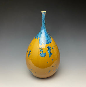 Blue and Yellow Crystalline Teardrop Vase 2
