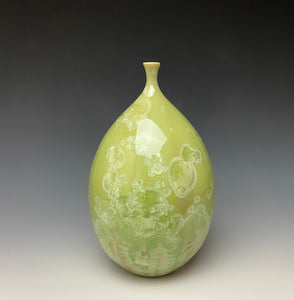 Olive Green Crystalline Glazed Teardrop Vase