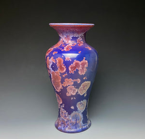 Crystalline Glazed Vase in Ruby and Royal Blue