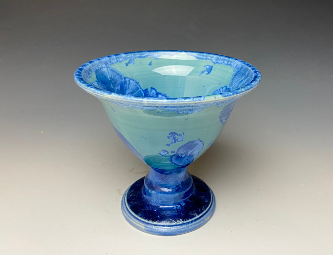 Teal Blue Crystalline Glazed Compote Cup