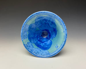 Teal Blue Crystalline Glazed Compote Cup