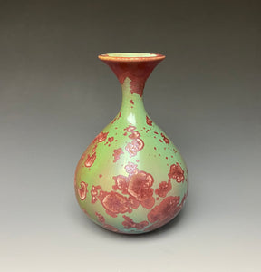 Ruby & Green Crystalline Glazed Curvy Vase