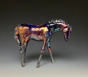 Copper Rainbow Raku Horse 840