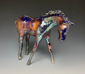 Copper Rainbow Raku Horse 840