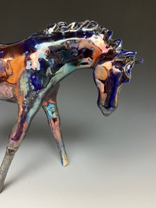Copper Rainbow Raku Horse 840