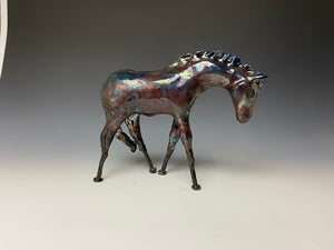Copper Rainbow Raku Horse 821
